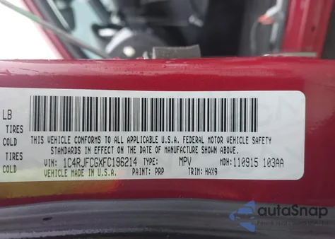 2015 Jeep Grand Cherokee High Altitude z USA, uszkodzony, nr VIN 1C4RJFCGXFC196214